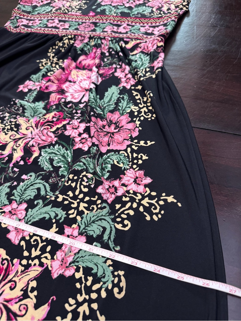 London Times Black Maxi Dress with Pink Floral Print Size 16 - Picture 15 of 17